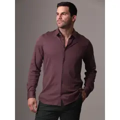 CALVIN KLEIN - Camisa de punto slim suave Burdeo