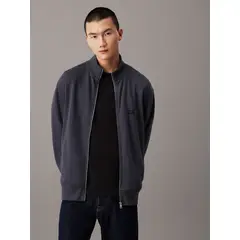 CALVIN KLEIN - Sweater Woven Label Waffle Zip Through Negro