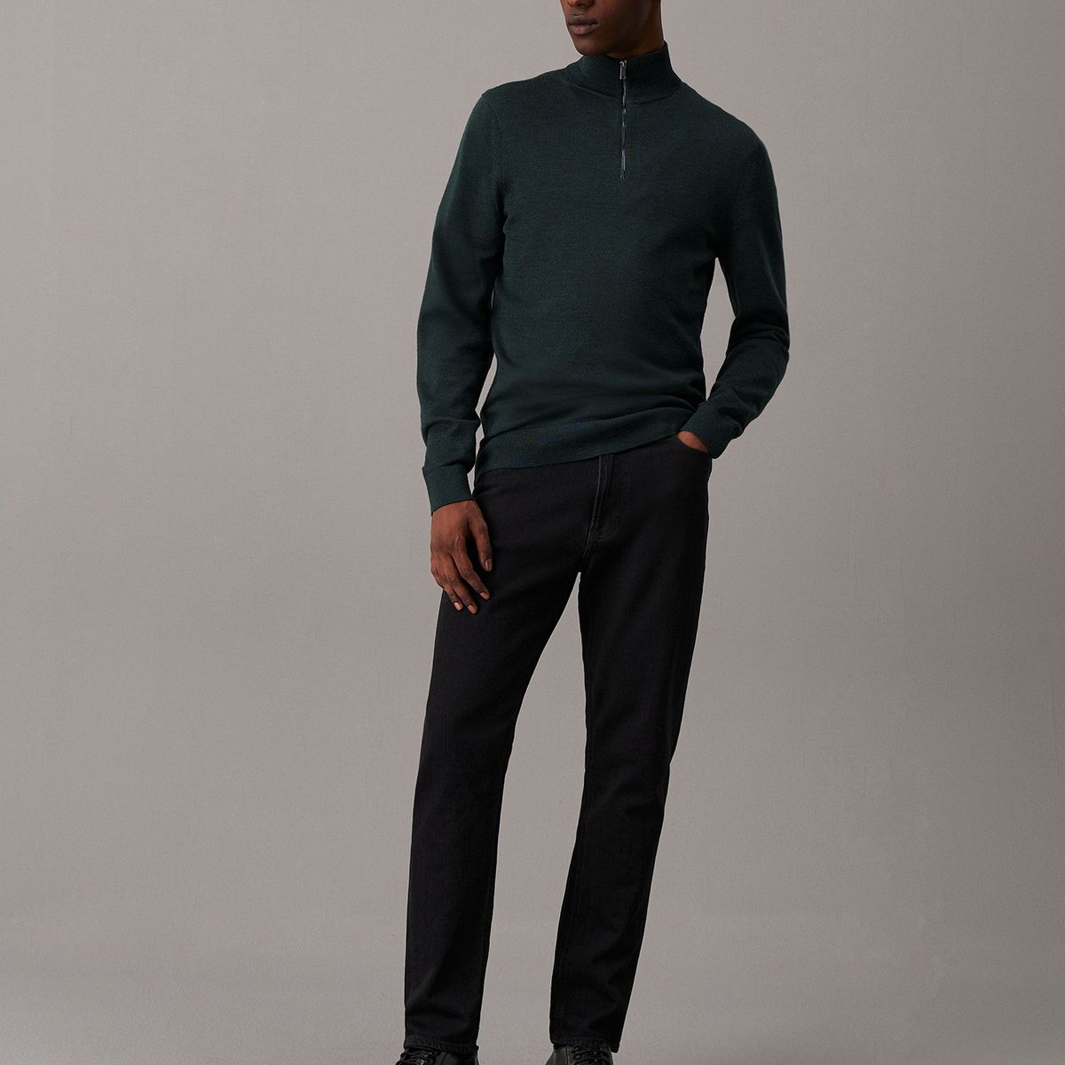 CALVIN KLEIN - Sweater Merino Rws Quarter Zip Verde Calvin Klein