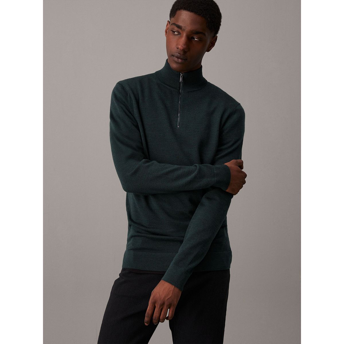 CALVIN KLEIN - Sweater Merino Rws Quarter Zip Verde Calvin Klein