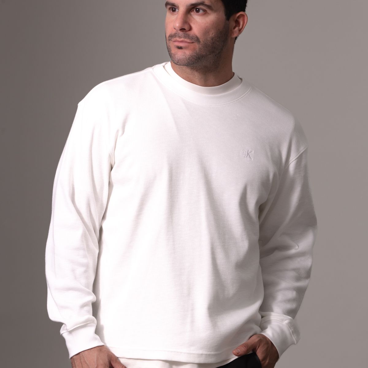 CALVIN KLEIN - Polera LS Slub Rib Blanco Calvin Klein