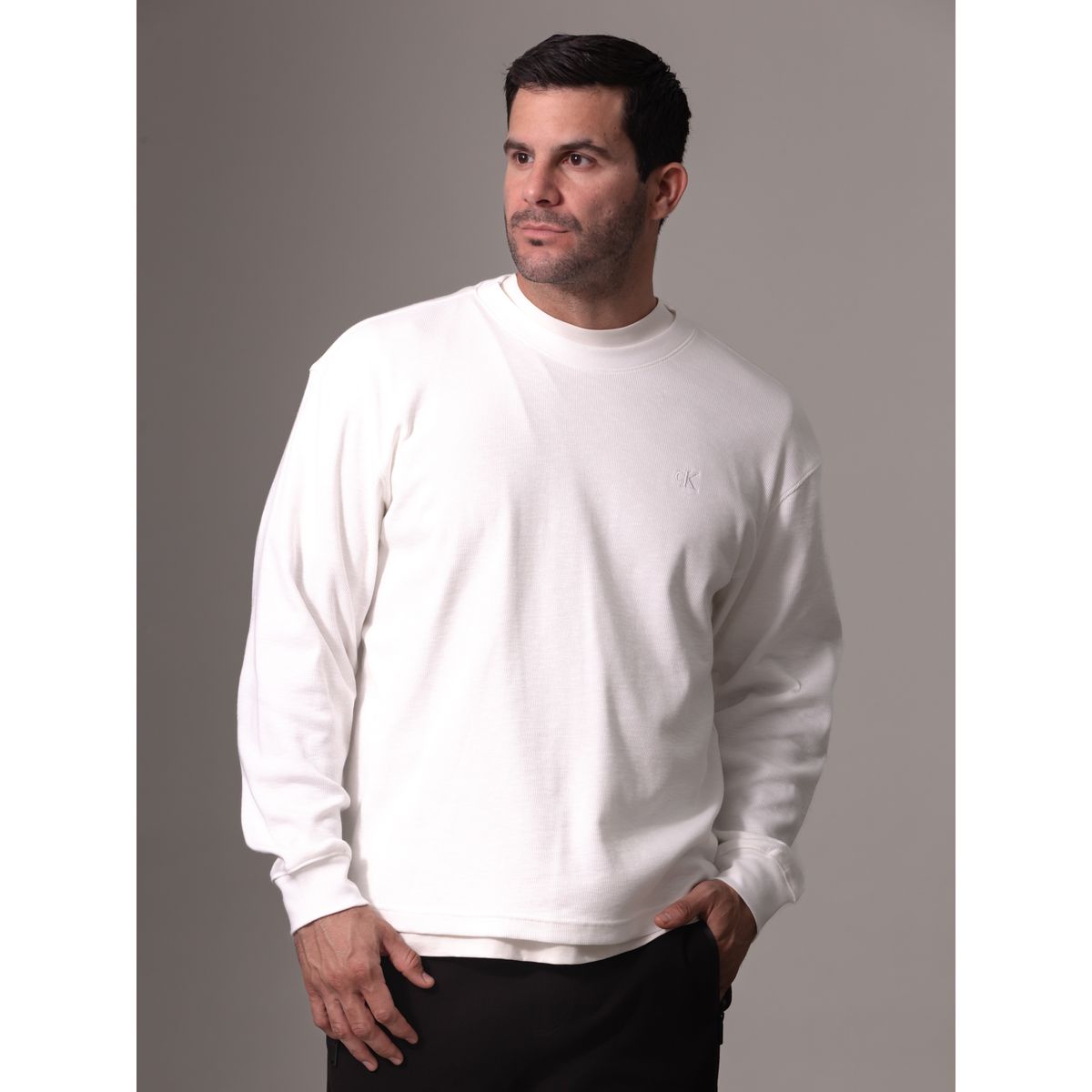 CALVIN KLEIN - Polera LS Slub Rib Blanco Calvin Klein
