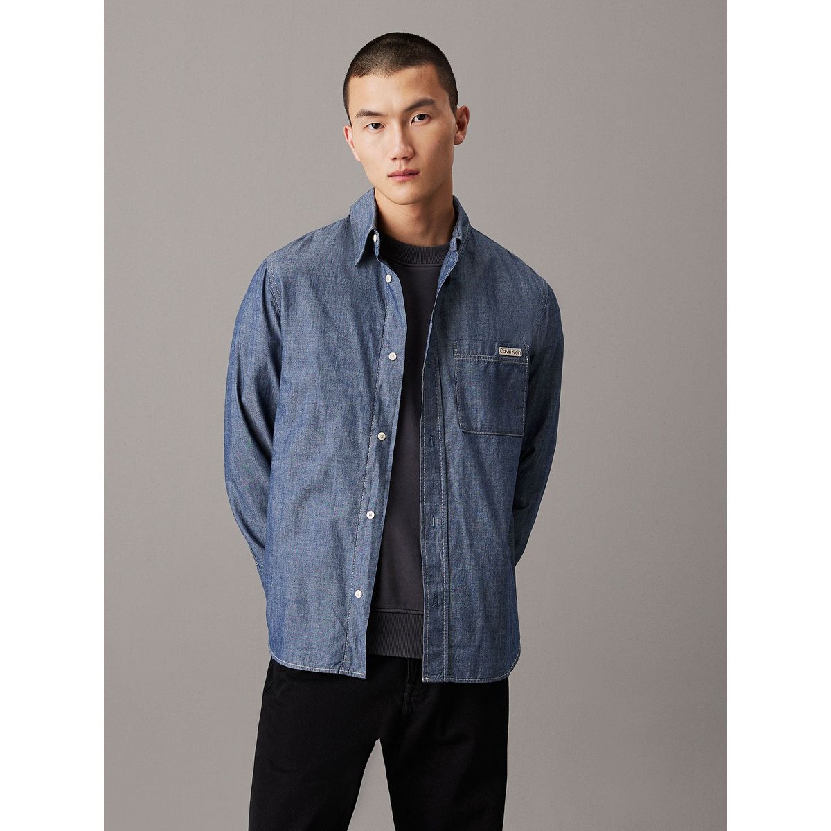 CALVIN KLEIN - Camisa One Pocket Chambray Azul Calvin Klein