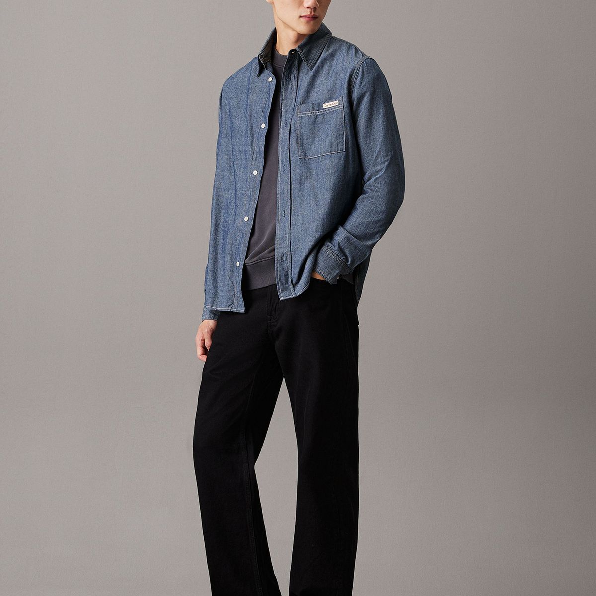 CALVIN KLEIN - Camisa One Pocket Chambray Azul Calvin Klein