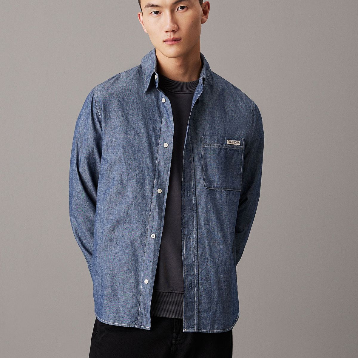 CALVIN KLEIN - Camisa One Pocket Chambray Azul Calvin Klein