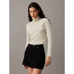 CALVIN KLEIN - Polera LS Woven Label Crema
