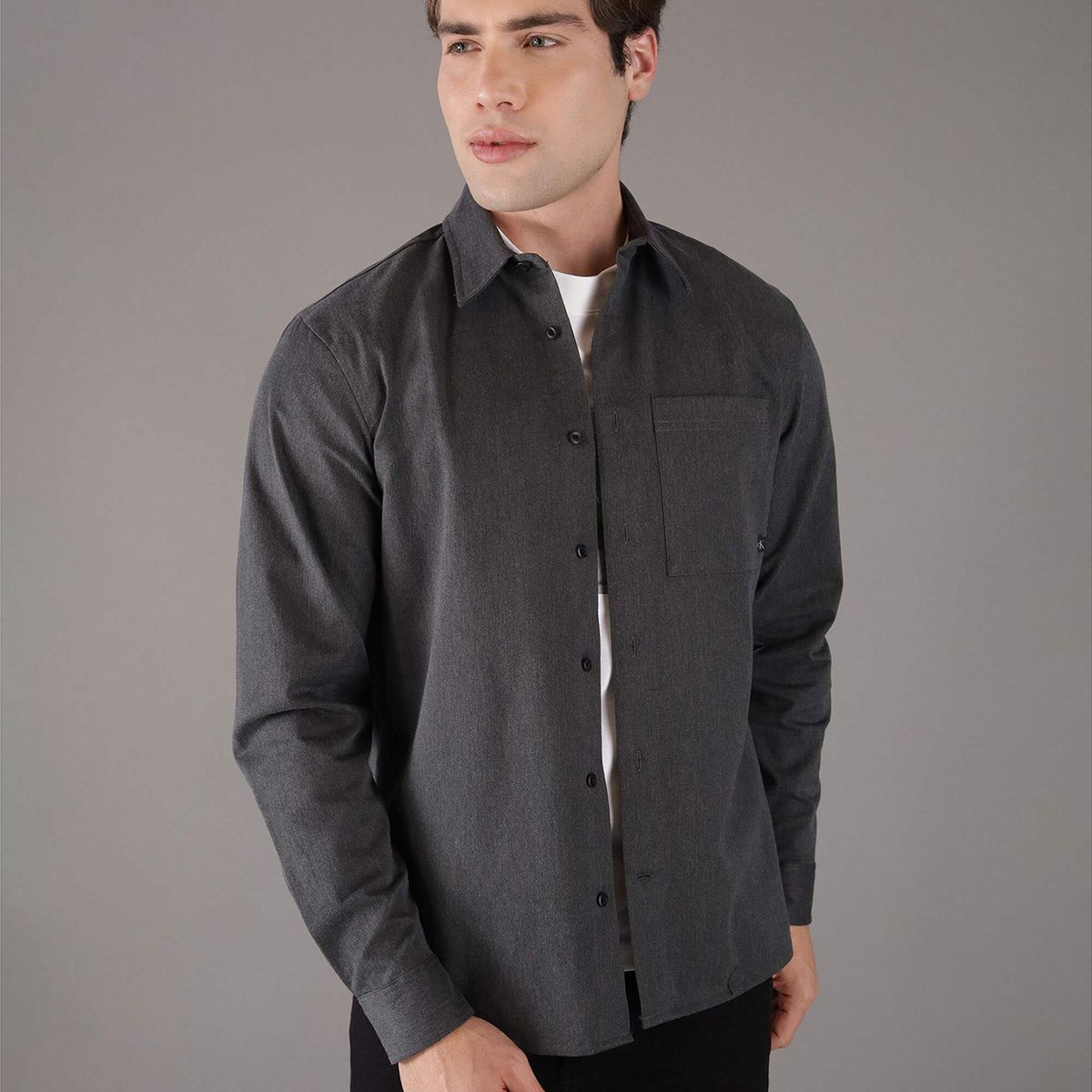 CALVIN KLEIN - Camisa utility melange Gris Calvin Klein