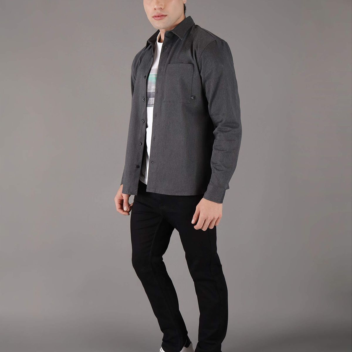 CALVIN KLEIN - Camisa utility melange Gris Calvin Klein