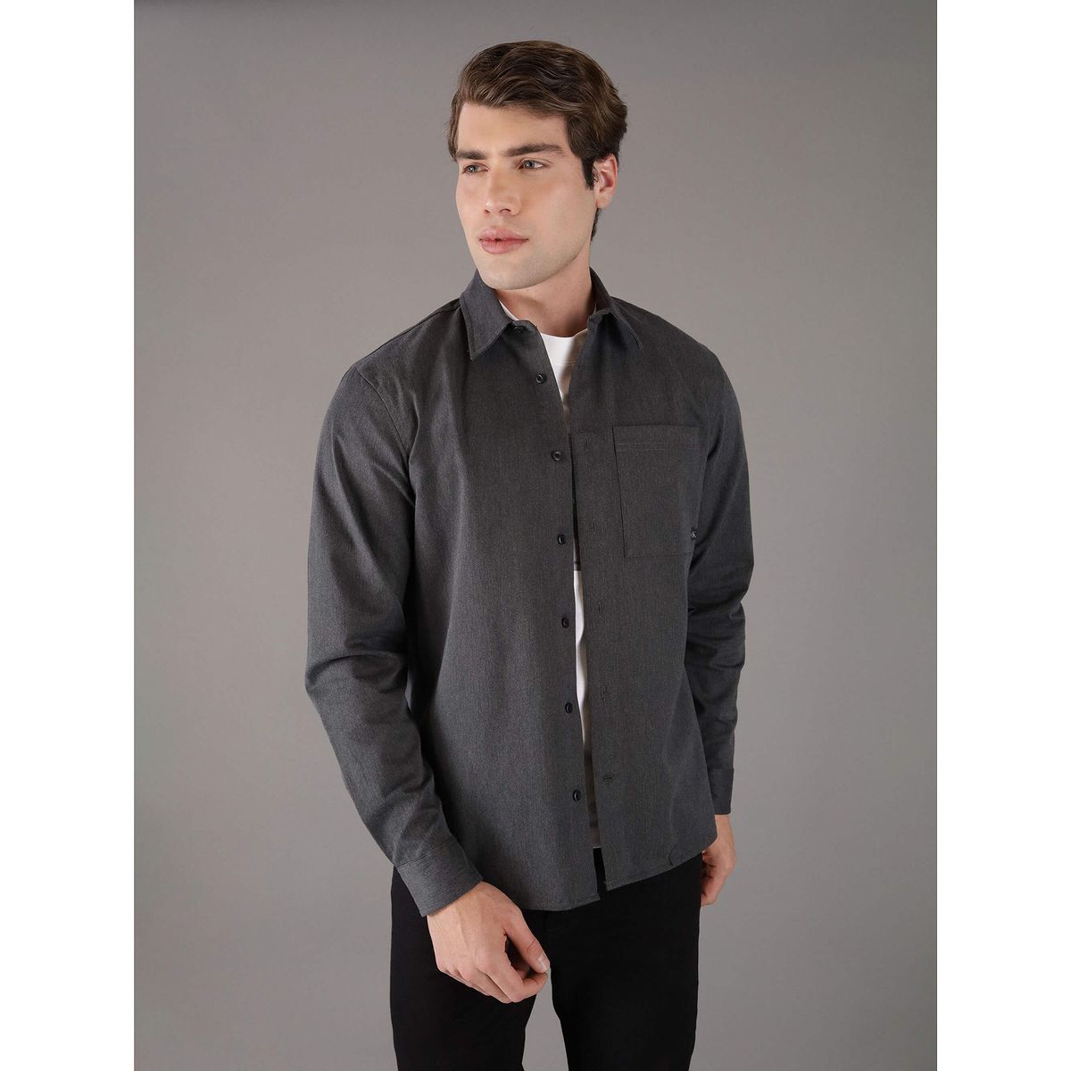 CALVIN KLEIN - Camisa utility melange Gris Calvin Klein