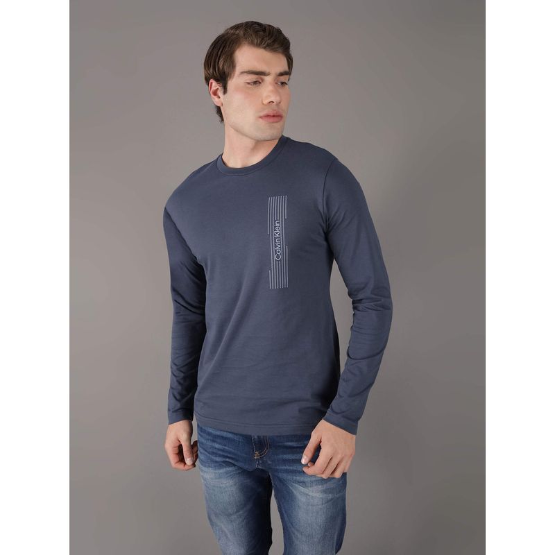 CALVIN KLEIN - Polera LS Horizontal Logo Azul Calvin Klein