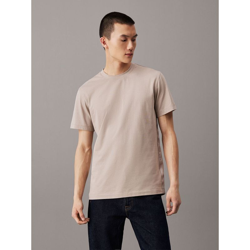CALVIN KLEIN - Polera Logo Tape Beige Calvin Klein