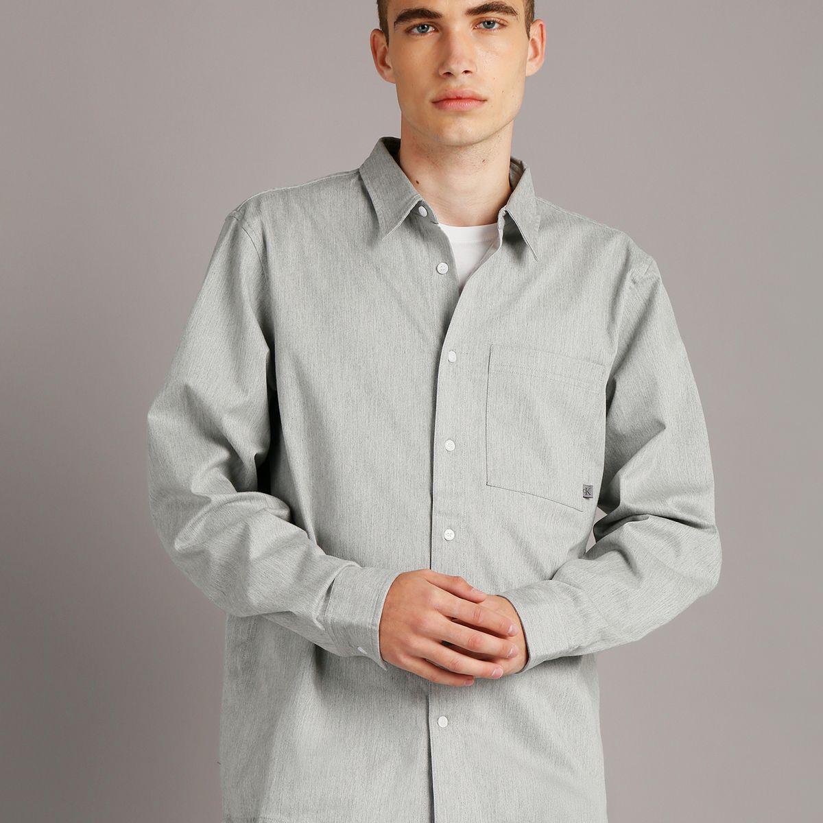 CALVIN KLEIN - Camisa Utility Melange Gris Calvin Klein