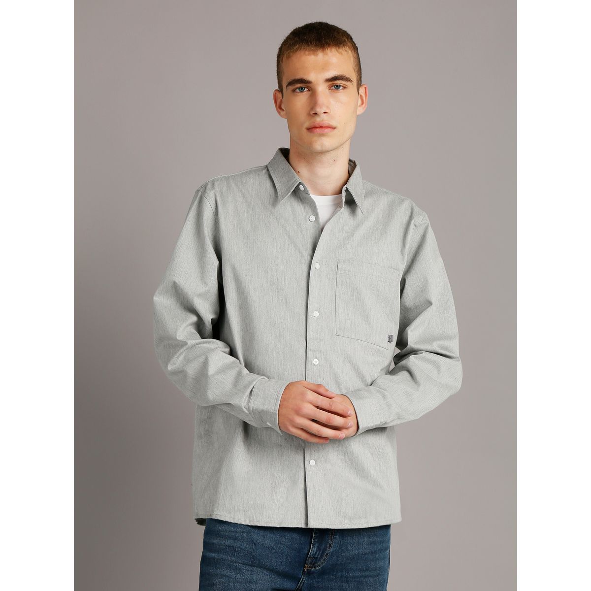 CALVIN KLEIN - Camisa Utility Melange Gris Calvin Klein