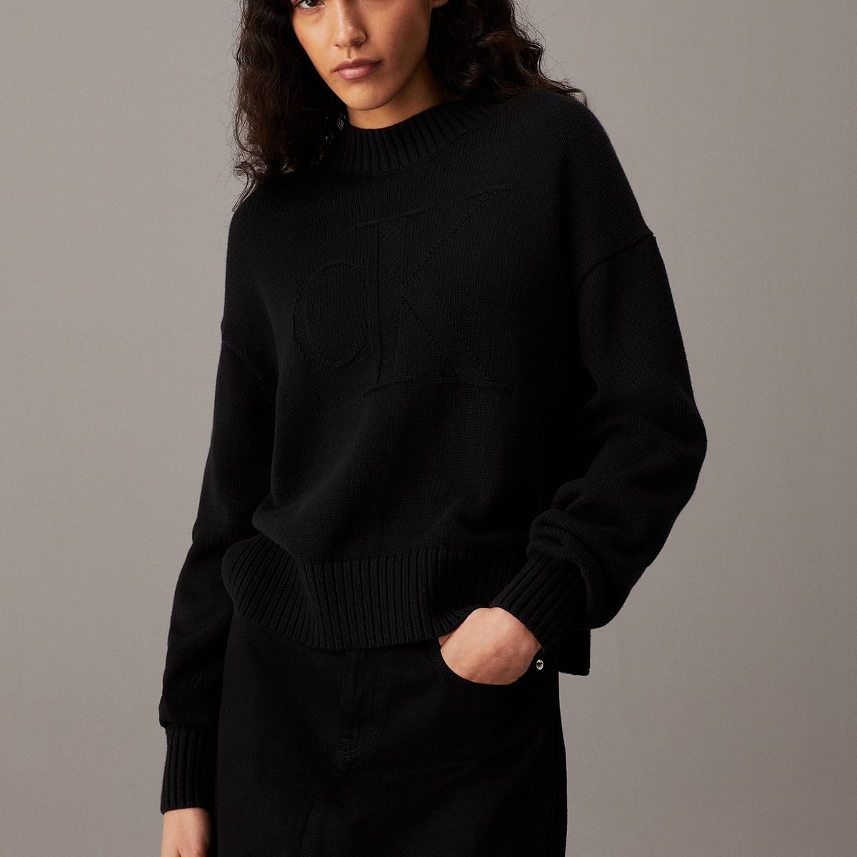 CALVIN KLEIN - Sweater Ck Intarsia Loose Negro Calvin Klein