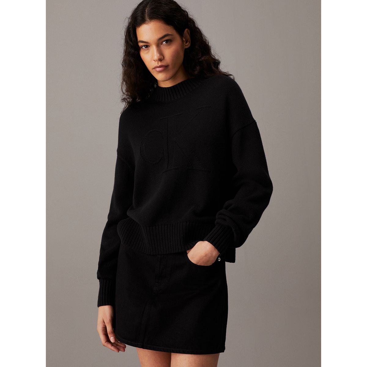 CALVIN KLEIN - Sweater Ck Intarsia Loose Negro Calvin Klein