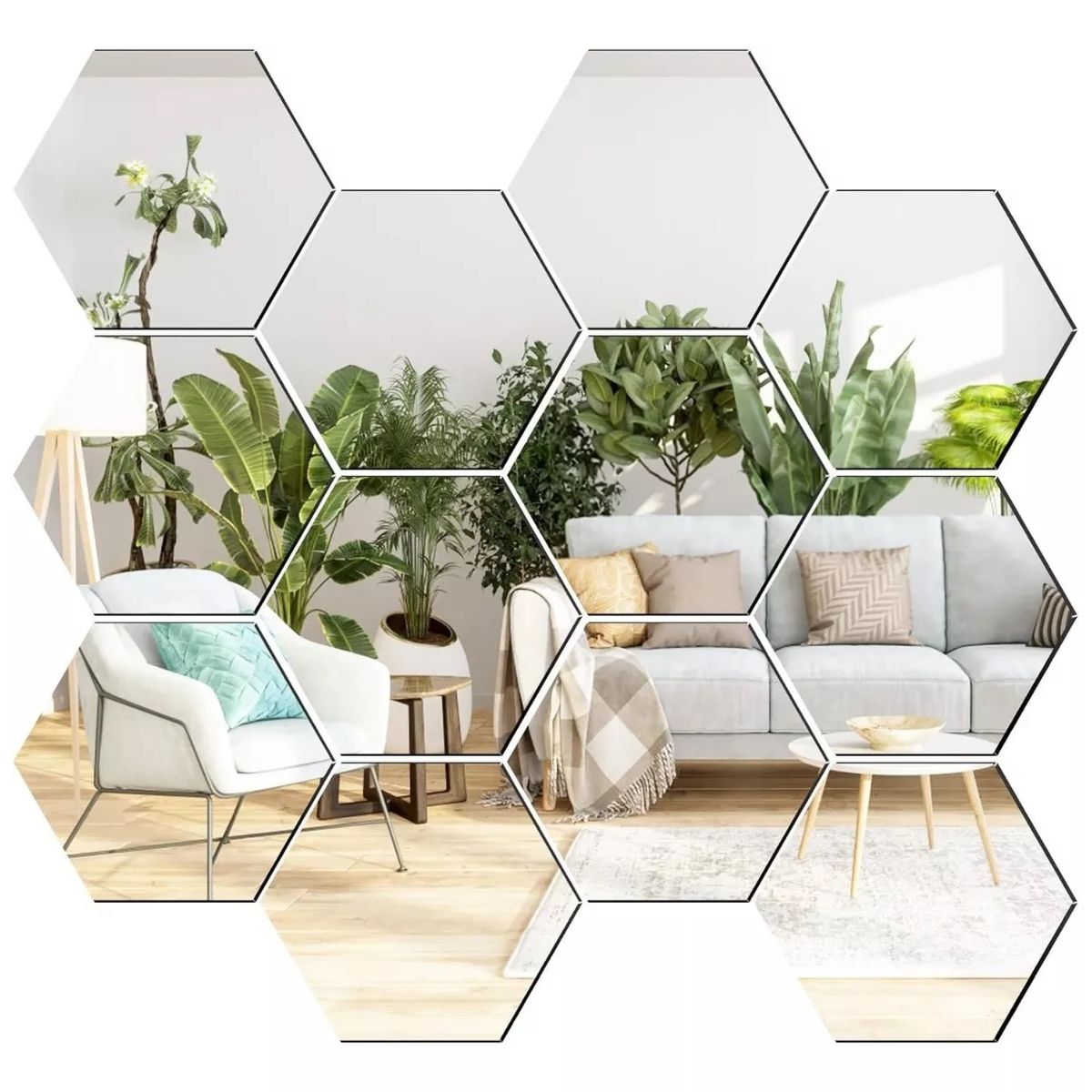 GENERICO - Pack X15 Vinilo Espejo Pared Adhesivo Hexagonal Decorativo