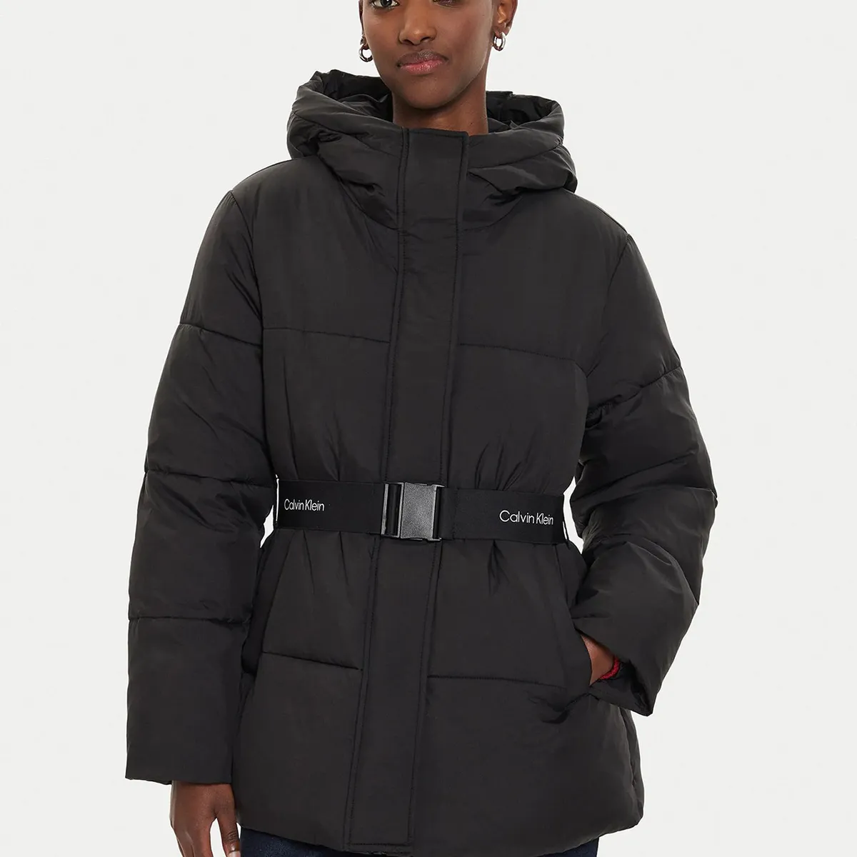 CALVIN KLEIN - Parka Logo Belt Puffer Negro Calvin Klein
