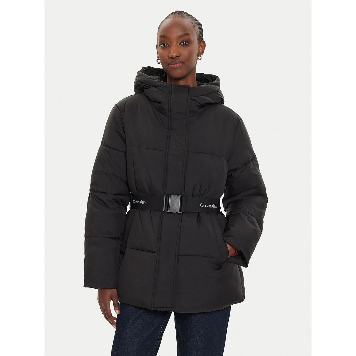 CALVIN KLEIN - Parka Logo Belt Puffer Negro Calvin Klein