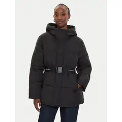 CALVIN KLEIN - Parka Logo Belt Puffer Negro