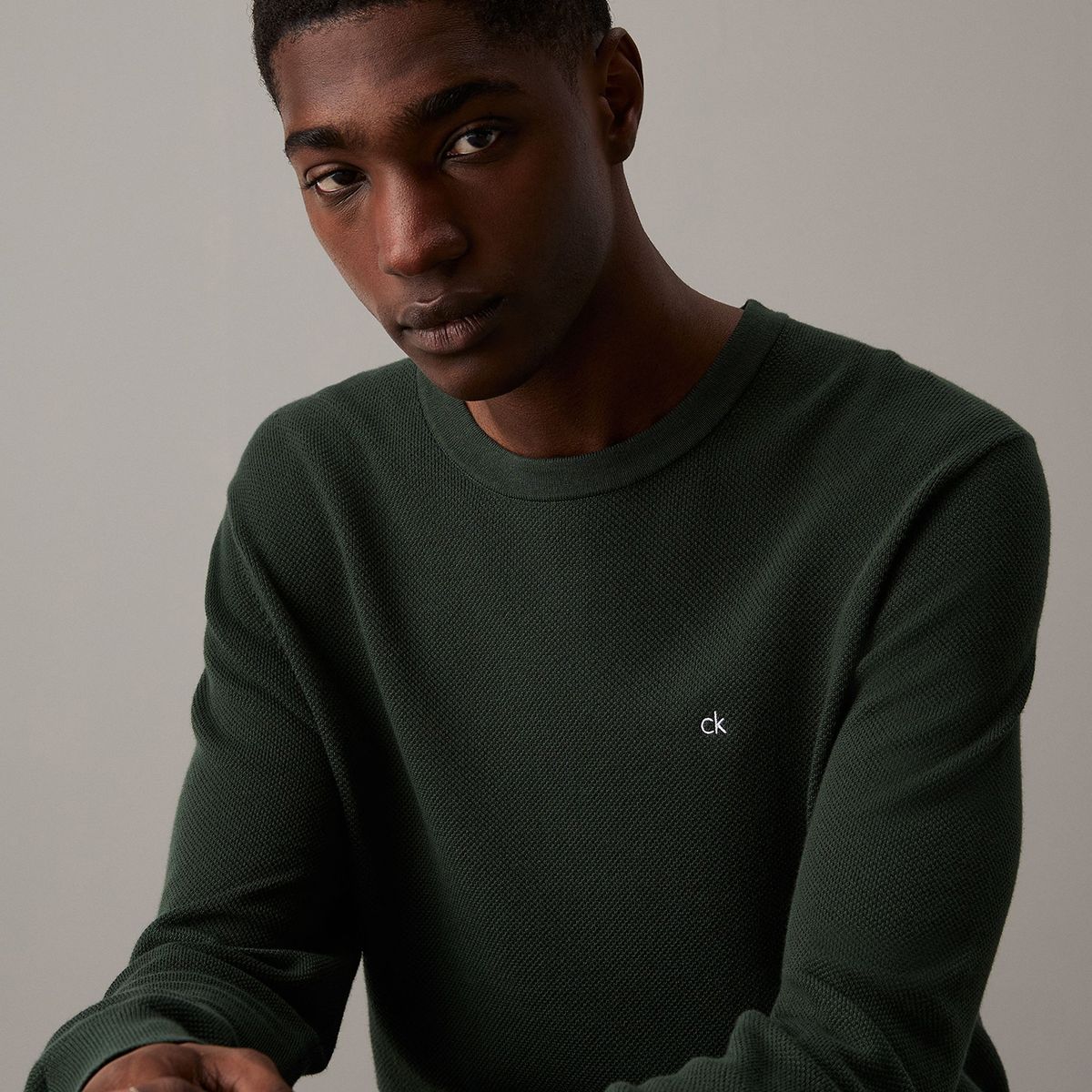 CALVIN KLEIN - Sweater Micro Pique Structure Sweater Verde Calvin Klein