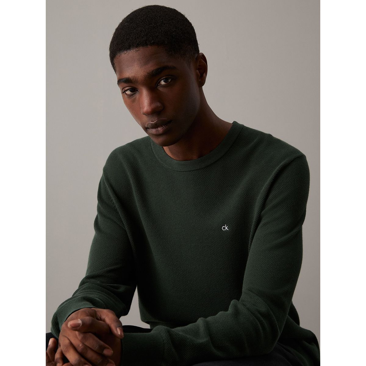 CALVIN KLEIN - Sweater Micro Pique Structure Sweater Verde Calvin Klein