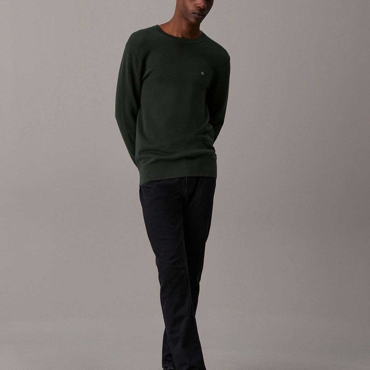 CALVIN KLEIN - Sweater Micro Pique Structure Sweater Verde Calvin Klein