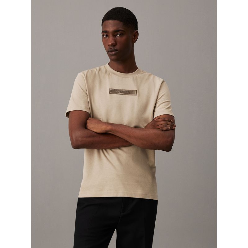 CALVIN KLEIN - Polera Embroidered Logo Peached Beige Calvin Klein