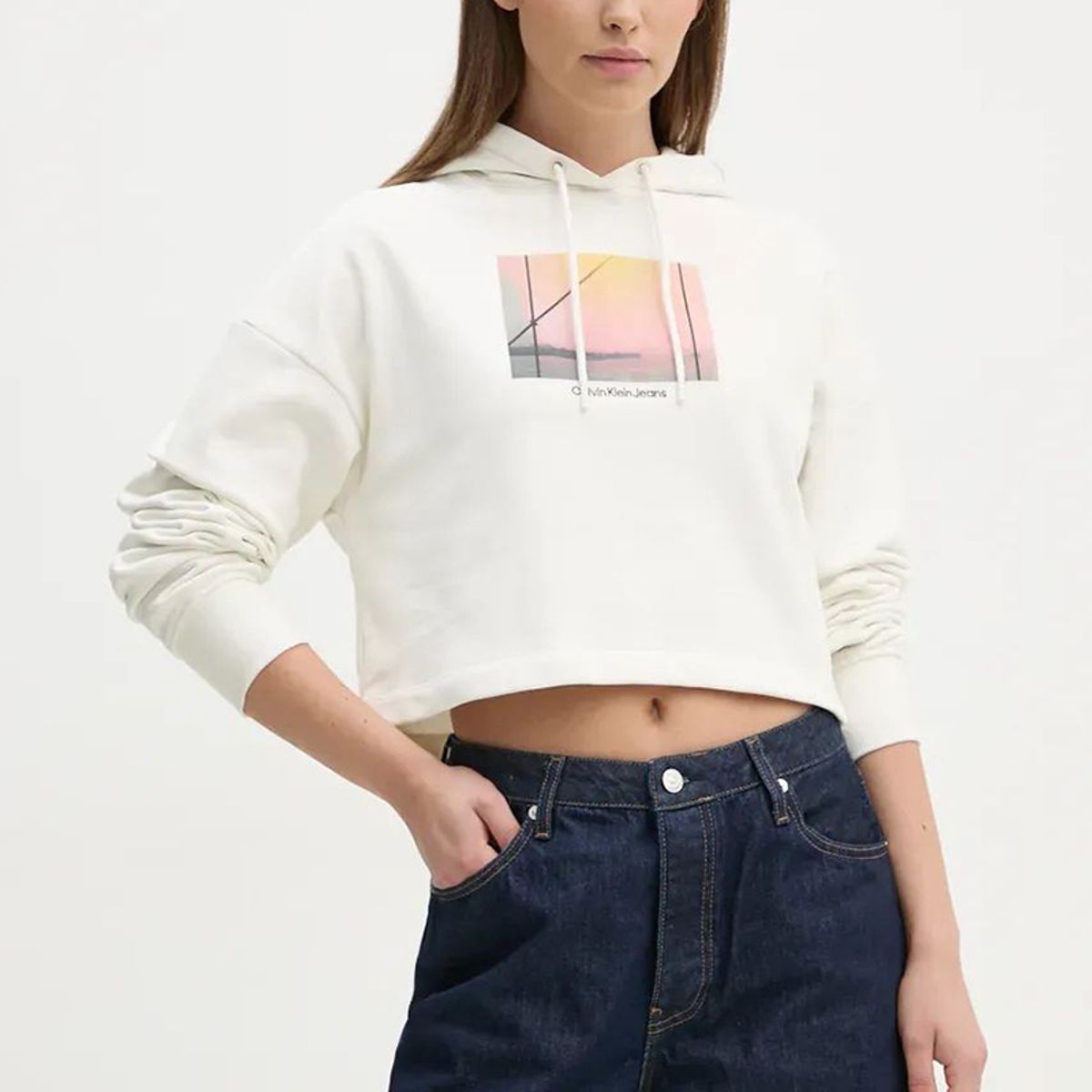 CALVIN KLEIN - Polerón con Gorro Photo Graphic Blanco Calvin Klein