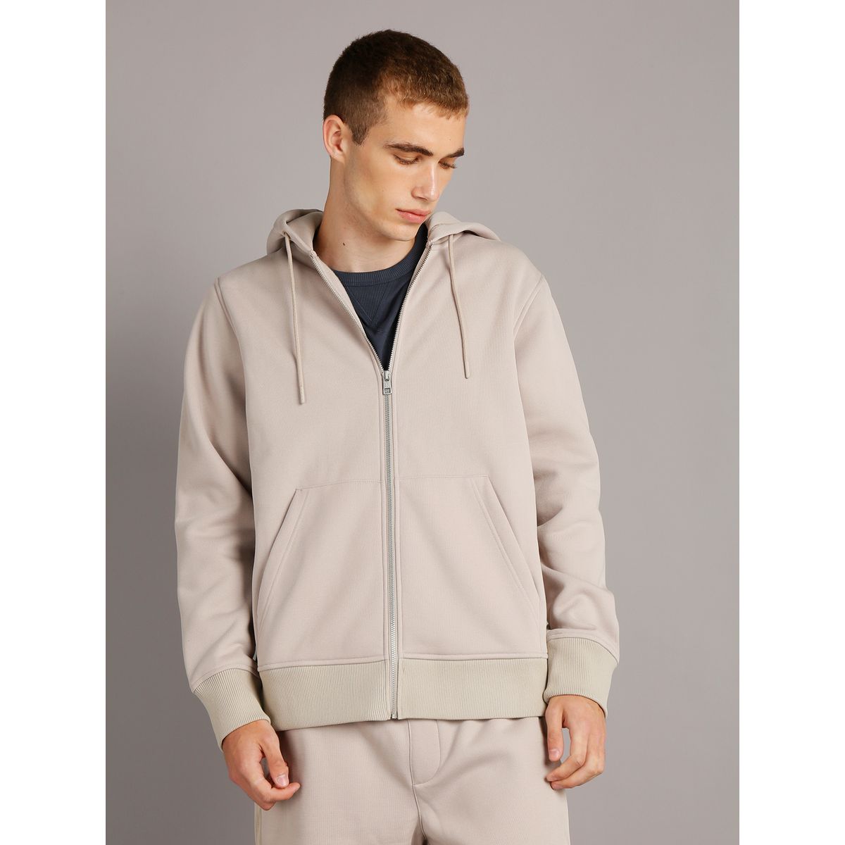 CALVIN KLEIN - Polerón con Gorro Logo Tape Beige Calvin Klein PCF