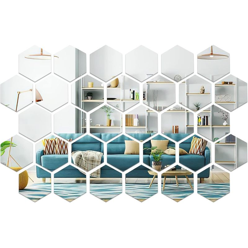 GENERICO - Pack X32 Vinilo Espejo Pared Adhesivo Hexagonal Decorativo