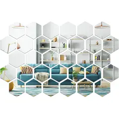 GENERICO - Pack X32 Vinilo Espejo Pared Adhesivo Hexagonal Decorativo