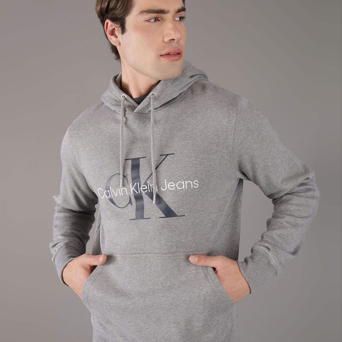 CALVIN KLEIN - Polerón con Gorro Seasonal Monologo Gris Calvin Klein