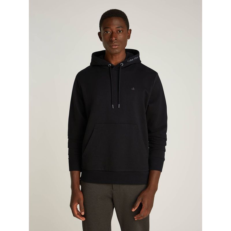 CALVIN KLEIN - Polerón con Gorro Neck Logo Negro Calvin Klein