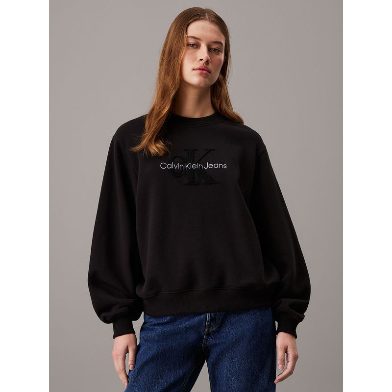 CALVIN KLEIN - Polerón Chenille Monologo Negro Calvin Klein