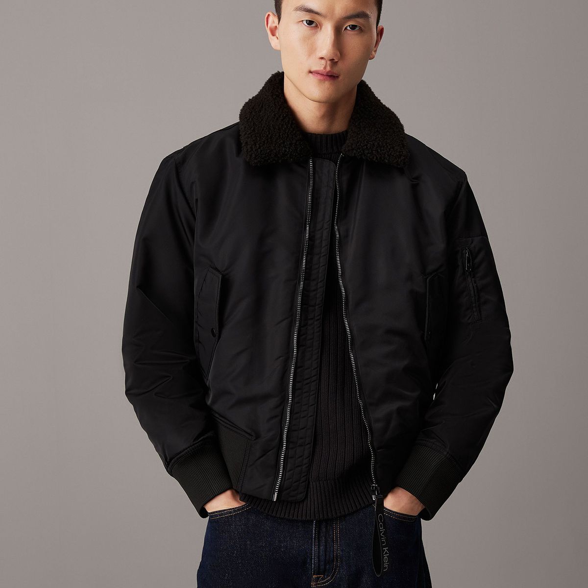 CALVIN KLEIN - Chaqueta Aviator Sherpa Negro Calvin Klein