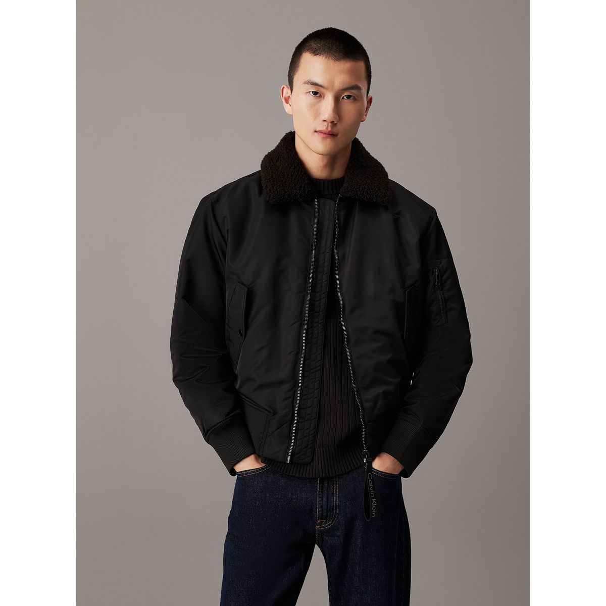 CALVIN KLEIN - Chaqueta Aviator Sherpa Negro Calvin Klein