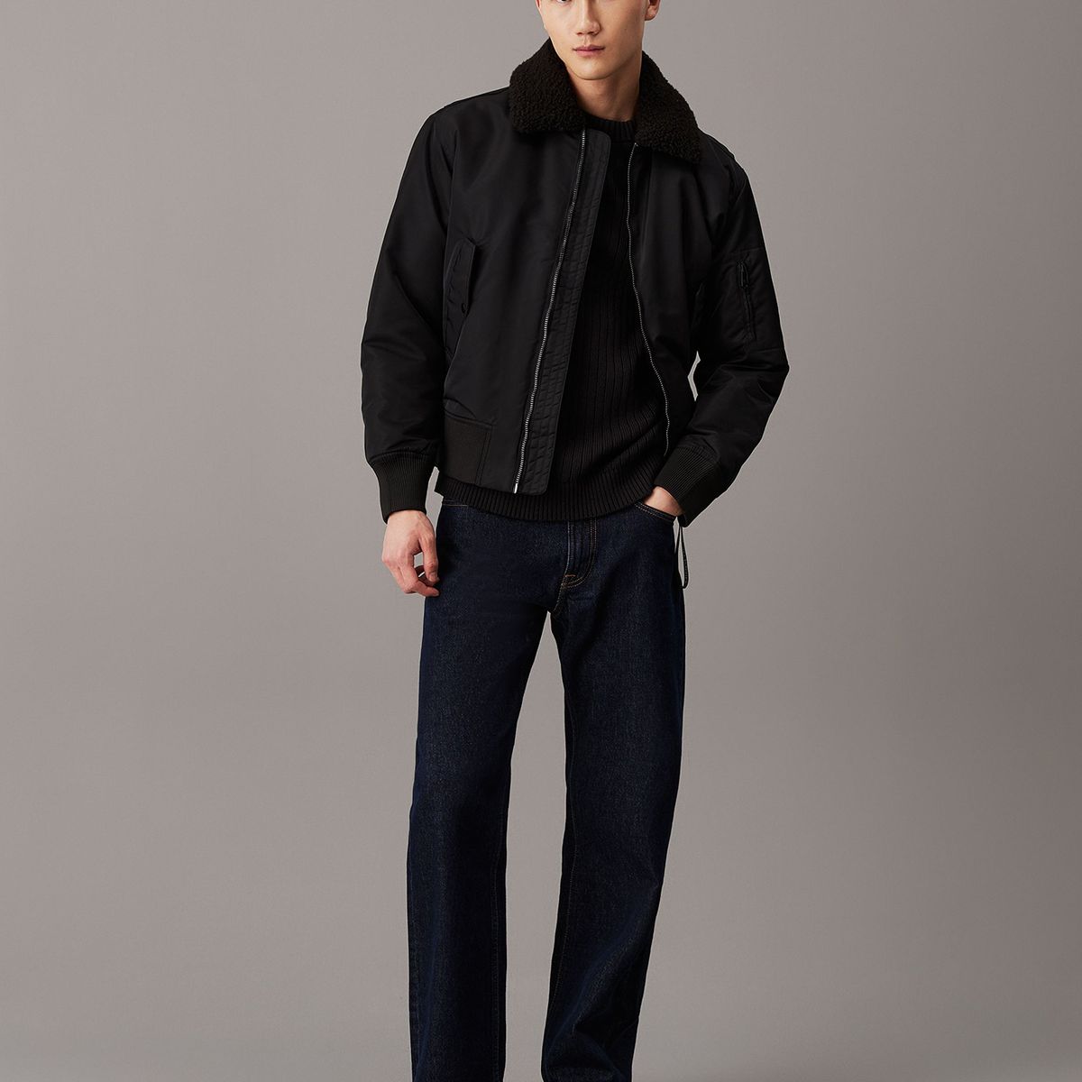 CALVIN KLEIN - Chaqueta Aviator Sherpa Negro Calvin Klein