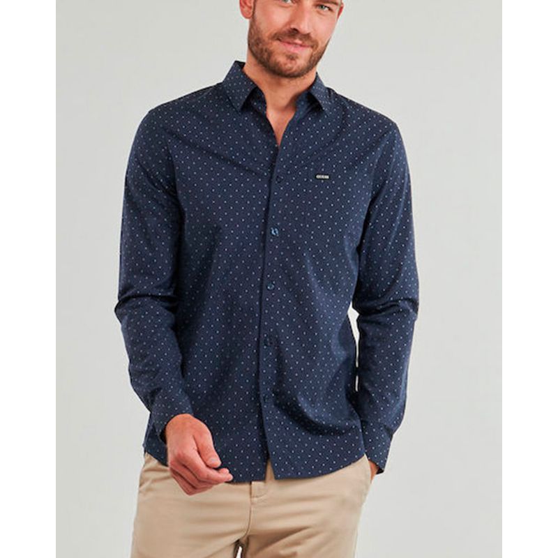 GUESS - Camisa Ls Sunset Melange Shirt Azul Guess