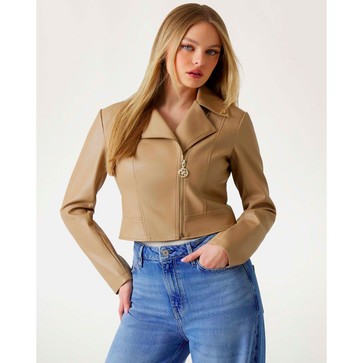 GUESS - Chaqueta Clemence Pu Leather Jacket Café Claro Guess