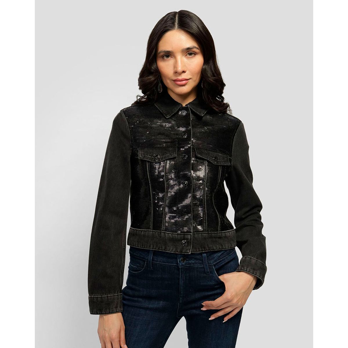 GUESS - Chaqueta Clara Trucker Jacket Negro Guess