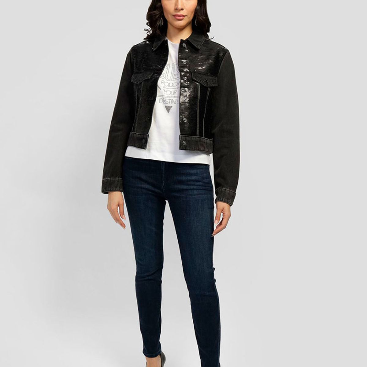 GUESS - Chaqueta Clara Trucker Jacket Negro Guess