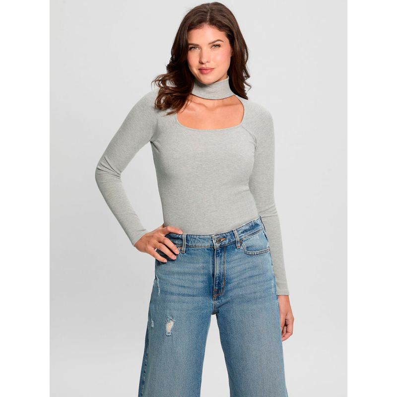 GUESS - Polera Ls Mn Tori Rib Top Gris Guess