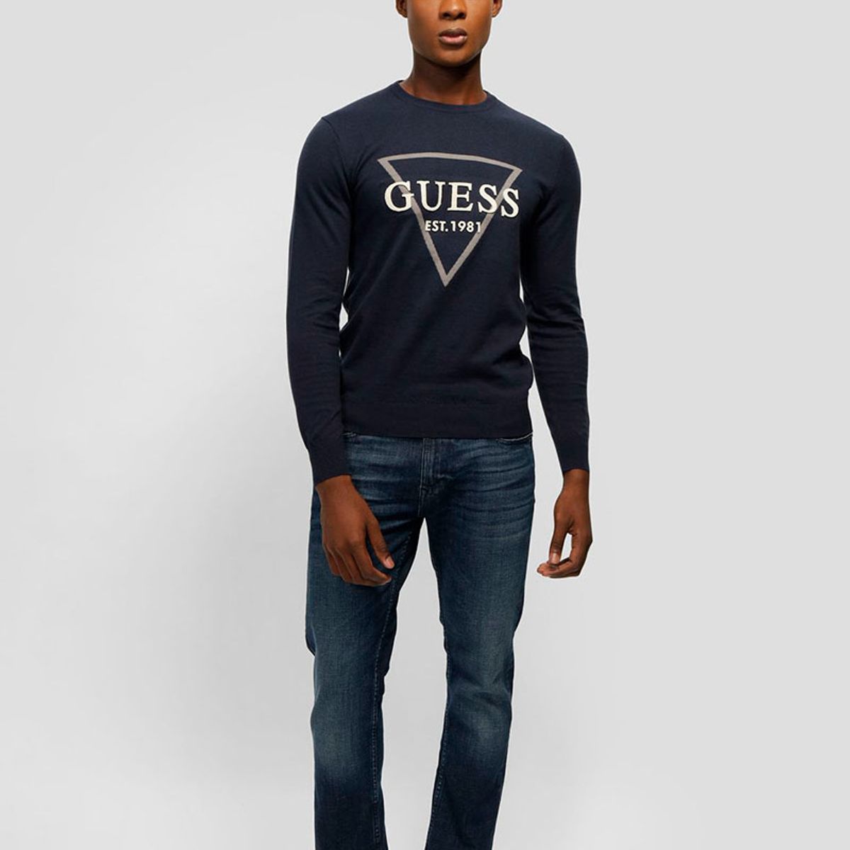 GUESS - Sweater Fabian Vn Logo Swtr Azul Guess