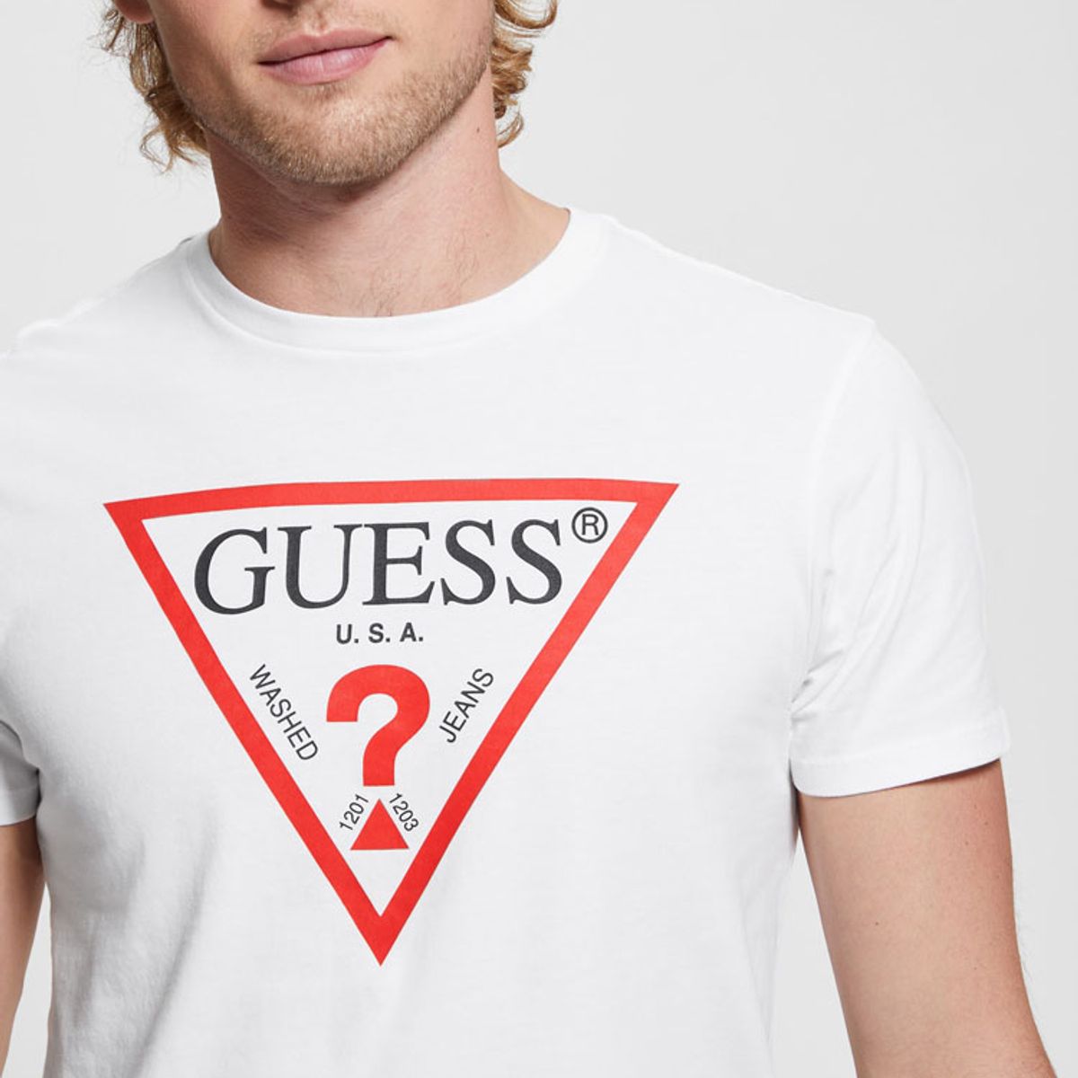 GUESS - Polera Ss Bsc Clsc Tri Logo Crw T Blanco Guess
