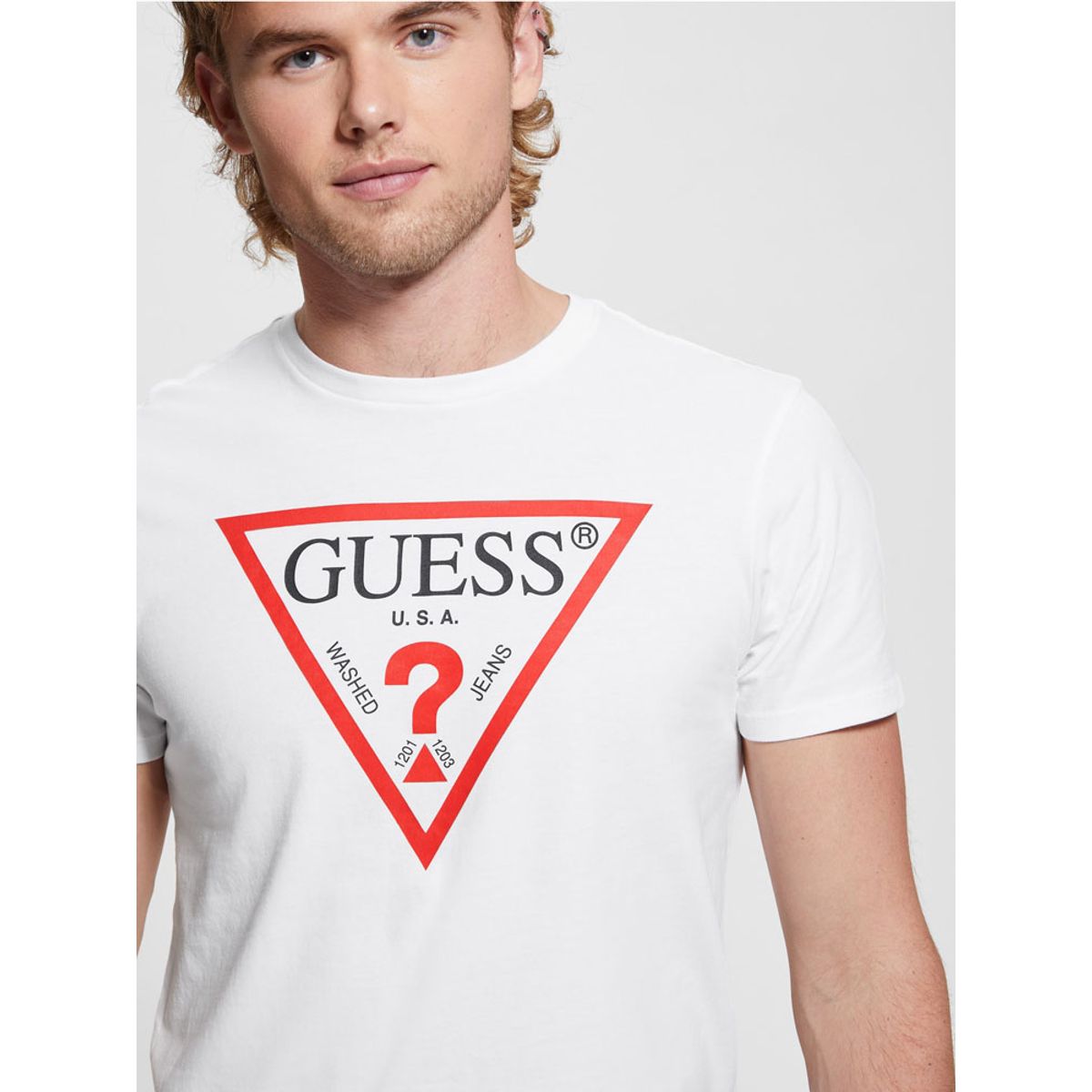 GUESS - Polera Ss Bsc Clsc Tri Logo Crw T Blanco Guess