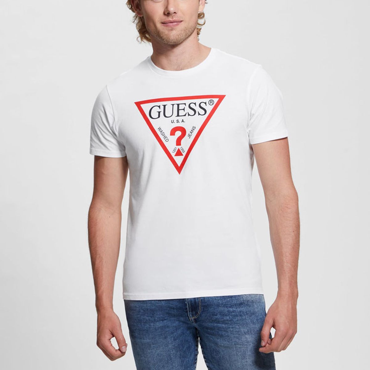 GUESS - Polera Ss Bsc Clsc Tri Logo Crw T Blanco Guess