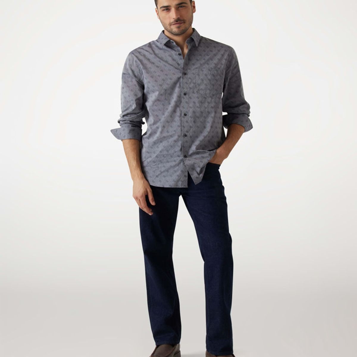 GUESS - Camisa Ls 4G Jacquard Shirt Azul Guess