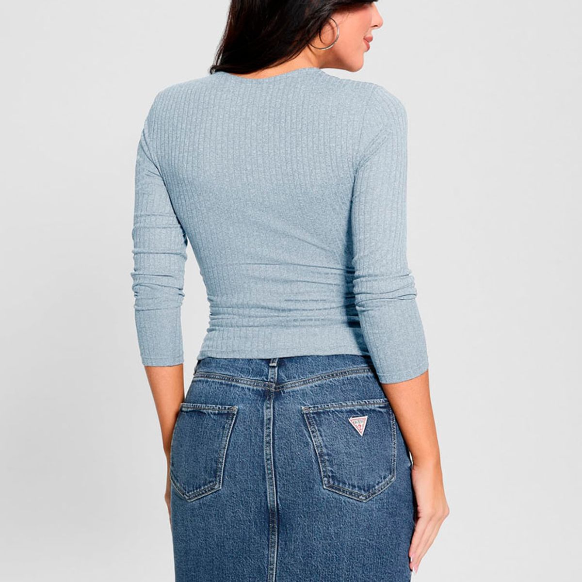 GUESS - Polera Ls Amira Shirred Rib Top Azul