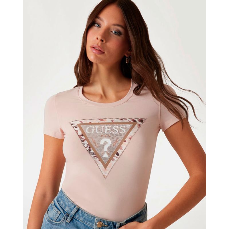 GUESS - Polera Ss Cn Cheeta Logo Triangle Tee Rosado Guess