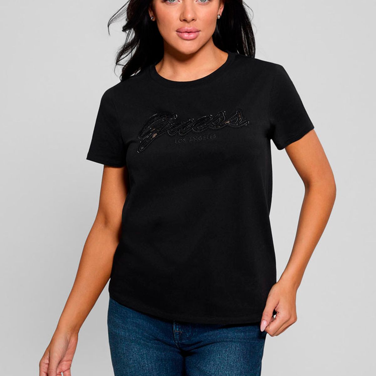 GUESS - Polera Ss Script Lace Logo Easy Tee Negro Guess
